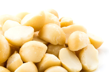close-up Macadamias on the white background