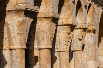 capitel romanico en la galer&iacute;a porticada, iglesia de santa Cristina, rom&aacute;nica s.XII, Barca, Soria,  comunidad aut&oacute;noma de Castilla y Le&oacute;n, Spain, Europe