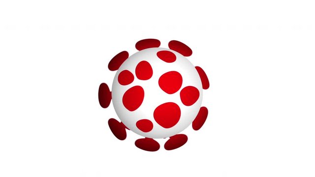 2D cartoon animation of Coronavirus rotation, Covid 19 Virus on white background