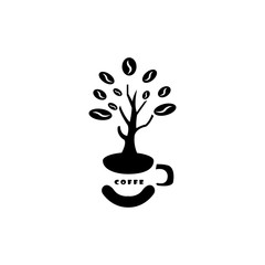 coffee tree illustration cup logo template black white design vector