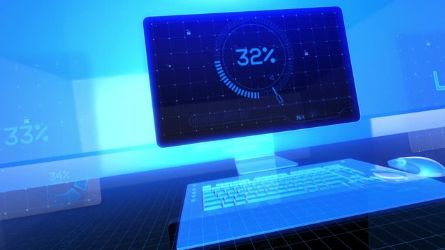 Computer download icon on black background - animation