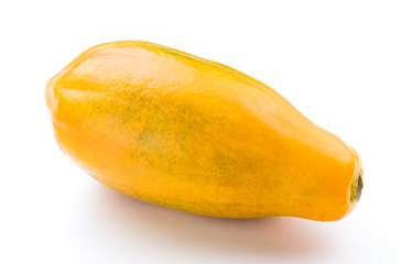 Close-up Papaya cut in half on the white background.