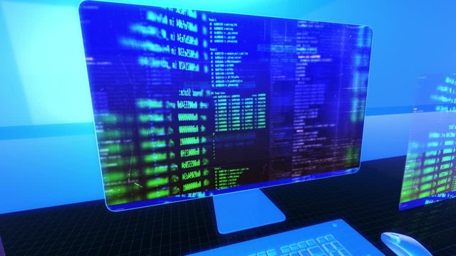 Global Computer Network. Software source code and program data in the virtual space, Grid Background With Computer Code