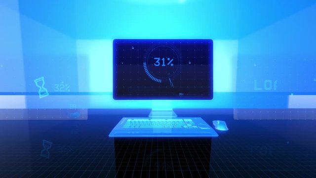 Computer download icon on black background - animation