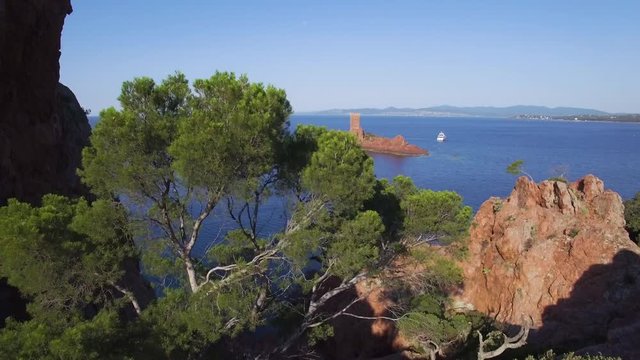 France, Cote d'azur, Var, Aerial view of cap Esterel, l'ile d'or, 
