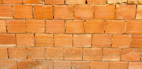 brick wall of red color, red brick texture or background
