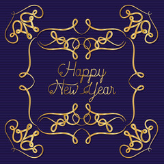 Happy new year in ornament gold frame on striped blue background design, Welcome celebrate greeting card happy decorative and celebration theme Vector illustration