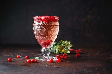 Festive Cranberry and rosemary cocktail with ice. Alcoholic or non-alcoholic cocktail