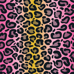 Leopard print repeat pattern design with colourful ombre gradient background. Great for home decor, wrapping, fashion, scrapbooking, wallpaper, gift, kids, apparel. © Louise Parr Studio