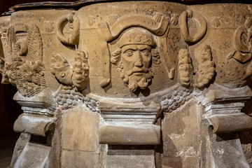pila bautismal gótica, catedral de Santa María de Calahorra, Calahorra, La Rioja , Spain, Europe