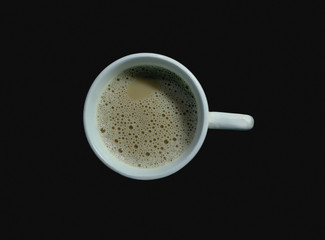 white cup of tea with  Hot bubbles 