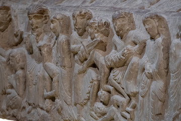 sepulcro de Blanca de Navarra, siglo XII , pieza de talla románica, Panteón de los infantes, Monasterio de Santa María La Real, Nájera, La Rioja, Spain