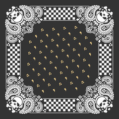 Bandana Paisley Ornament Design with Skull and Musical Element