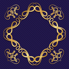 Gold art deco frame with ornament on blue background design of Retro decoration and gatsby theme Vector illustration