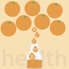 vector illustration of vitamin orange juice on colored background