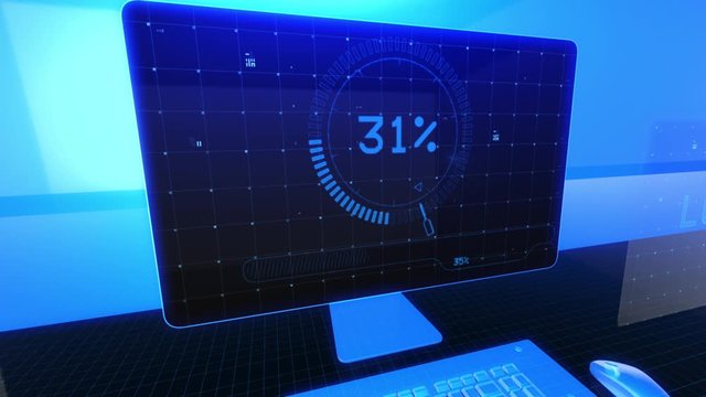 Computer download icon on black background - animation