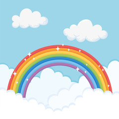 sky bright rainbow cloudscape blue background cartoon