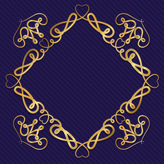 Gold art deco frame with ornament on blue background design of Retro decoration and gatsby theme Vector illustration