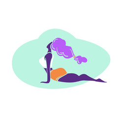 Plus size yoga woman, Lady with curly hair home workout body positive. Vector illustration isolated on white. Upward-facing dog pose urdhva mukha svanasana. Fitness, yoga, healthy lifestyle concept
