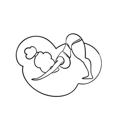 Plus size yoga woman, Lady with curly hair home workout body positive. Outline vector illustration on white background. Downward facing dog asana or Adho mukha svanasana. Fitness, healthy lifestyle