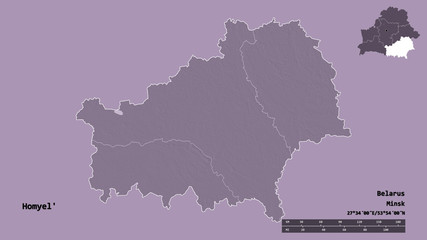 Homyel', region of Belarus, zoomed. Administrative