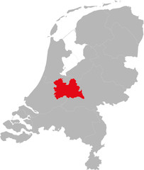 Utrecht province highlighted on netherlands political map. Backgrounds, charts, business concepts.