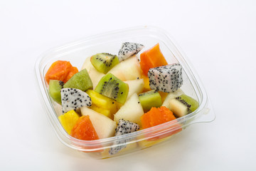 Sliced fruit mix in the box