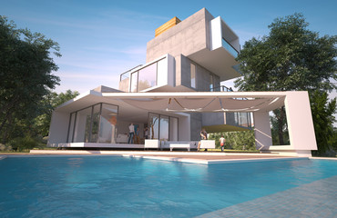 Multilevel original villa with pool and garden