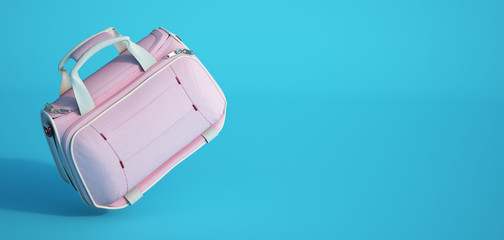 Pink vanity case on blue background