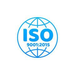ISO 9001 Certified badge, icon. Certification stamp. Flat design vector.
