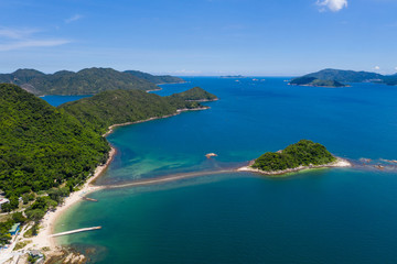 Obraz premium Drone fly over beautiful landscape island and sea in Sai Kung of Hong Kong