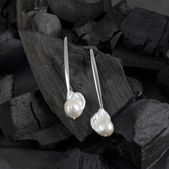 Silver white baroque pearl earrings