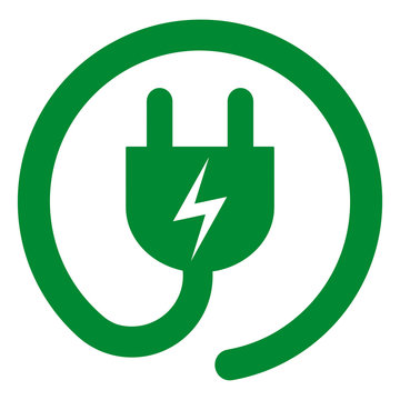 lgd23 LogoGraphicDesign - gz887 GrafikZeichnung - german: Elektrostecker Symbol mit Ladekabel - english: green power plug symbol with charging cable in circle with flash / lightning sign - xxl g9868