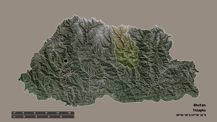 Location of Bumthang, district of Bhutan,. Satellite
