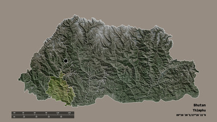 Location of Chhukha, district of Bhutan,. Satellite