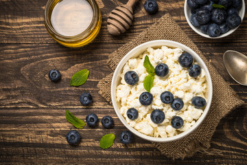 Curd or cottage cheese in white plate.