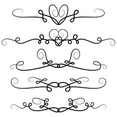 Isolated curly vignettes on white background. Vector set