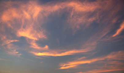 Dramatic orange clouds sky