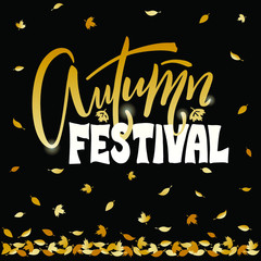 Vector illustration of autumn festival lettering for banner, advertisement, poster, invitation, web design or print. Handwritten text with floral decorative graphics
