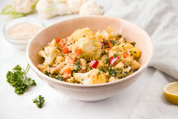 Fresh vegetable salad with cauliflower and quinoa