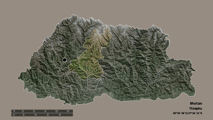 Location of Wangduephodrang, district of Bhutan,. Satellite