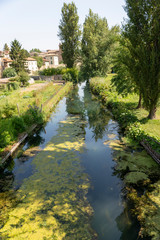 Fototapeta na wymiar Small river that passes outside the town of Bevagna