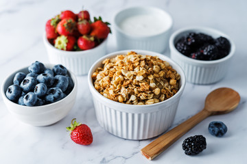 Nuts oatmeal granola with berries in a bowl