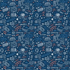 Gadget icons Vector Seamless pattern. Hand Drawn Doodle Computer Game items. Video Games Background  © AllNikArt