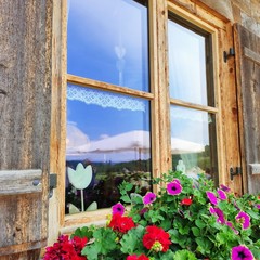 The window of a bavarian alp with flower box