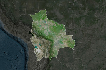 Bolivia borders. Neighbourhood desaturated. Satellite