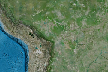 Bolivia outlined. Satellite