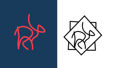 Hunting Line art Logo Template. Deer Head and Horns Silhouette Isolated On White Background. Vector object for Labels, Badges, Logos and other Design. Deer Logo, Hunter Logo, Deer Hunting, Retro 7