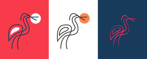 Obraz premium Cattle egret bird logo design. Awesome cattle egret bird silhouette. A cattle egret bird logotype.Heron drawings ,ibis vector ,swamp logo design ,abstract heron ,crane bird cartoon,line art heron 2
