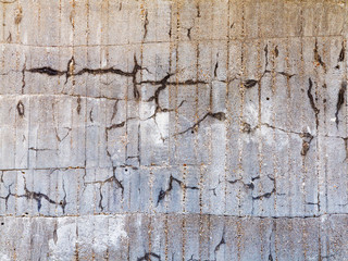 Background concrete wall, traces of weathering, worn wall damaged paint old paint. Remains of old paint on the painted concrete surface. Grungy concrete surface.